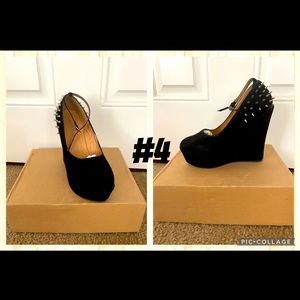 Black velvet wedge heels with spikes